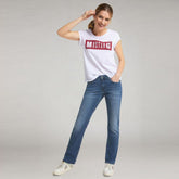 mstang high rise straight fit stretchable mid blue jeans